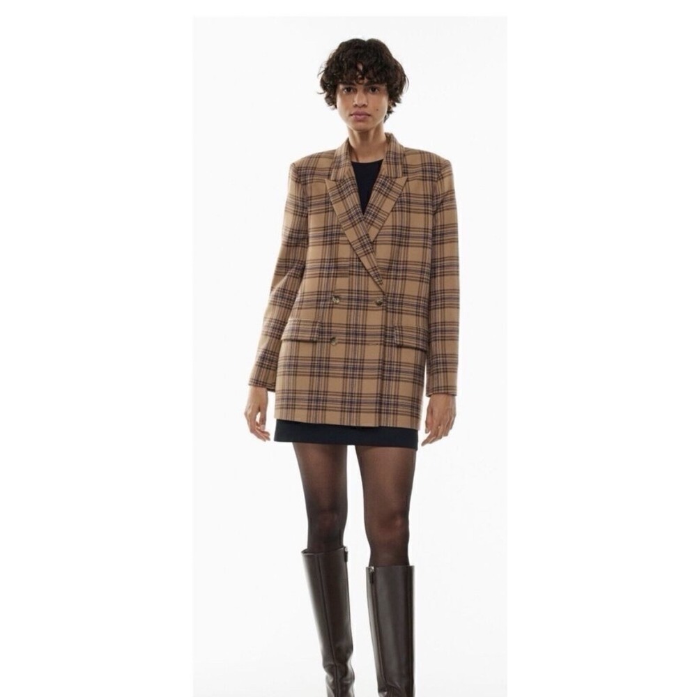 Aritzia Wilfred Margaux Plaid Double Breasted Oxforfd Blazer, Size 4